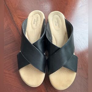 Clarks Black Cross-Strap Mules